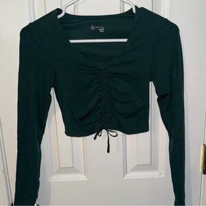 Aerie Dark Green Ruched Long Sleeve Crop Top